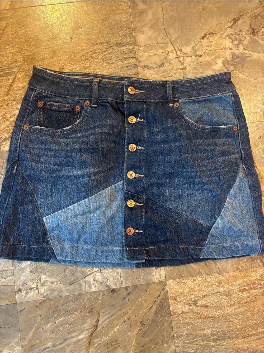 AE Denim Patchwork super Hi-Rise A-Line Skirt